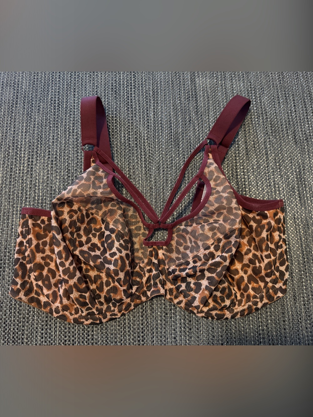 Elomi Leopard Print Underwire Bra with Burgundy Accents